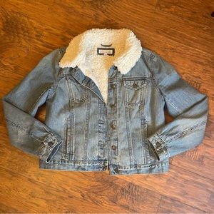 Ann Taylor LOFT Denim Jacket Sherpa Lined Fur